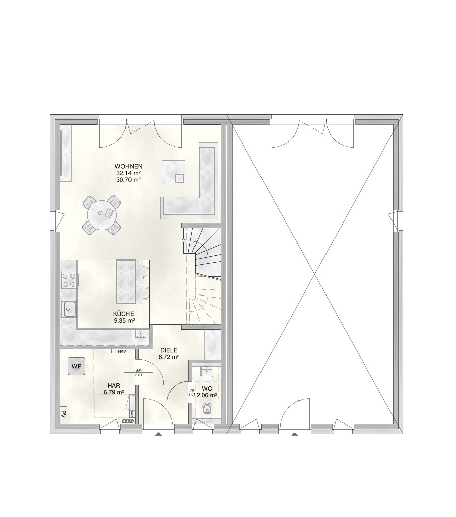 Grundriss Erdgeschoss Einfamilienhaus K�ln / Libur