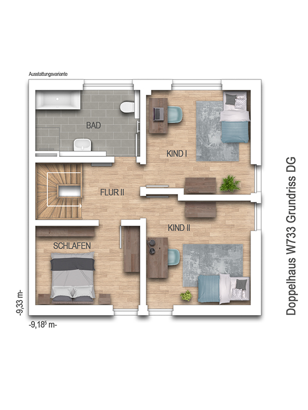 Grundriss Obergeschoss Doppelhaush�lfte Wolfsburg / Brackstedt