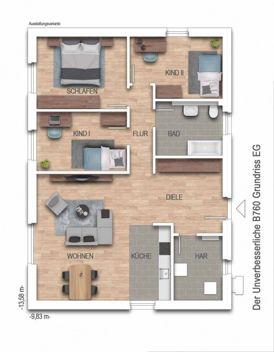 Grundriss Erdgeschoss Bungalow Weyhausen